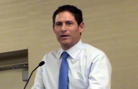 Photo shows former NFL quarterback, Steve Young speaking at the 32nd annual Affirmation Conference in Salt lake City, Utah on September 14, 2013.