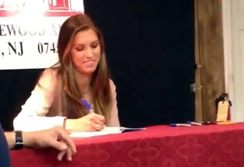 Photo shows Alex Morgan at a 2013 book signing at Bookends in NJ.