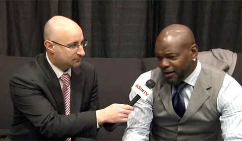  Photo shows shows Emmitt Smith speaking with counselor editor Andy Cohen after his keynote speech at the ASI Show in Dallas in February 2013.