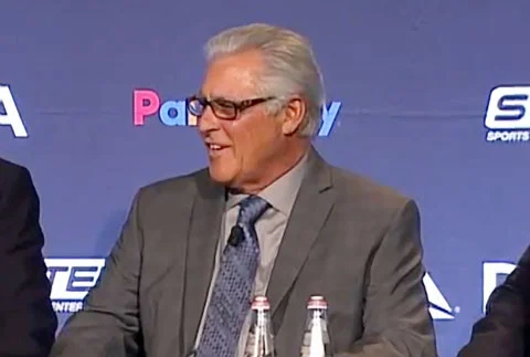 Photo shows former Yankees shortstop Bucky Dent discussing The Home Run with Mike Torres